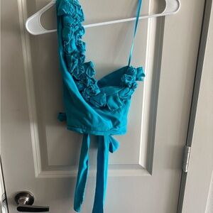 DO+BE Bright Turquoise Satin Crop Top